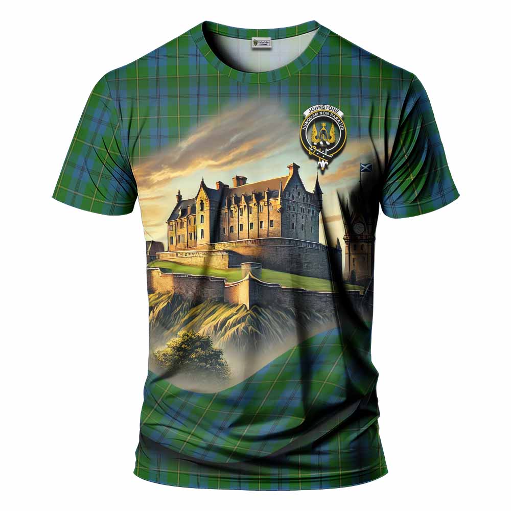 Tartan Vibes Clothing Johnstone (Johnston) Tartan Family Crest T-Shirt with Scottish Ancient Castle Stype