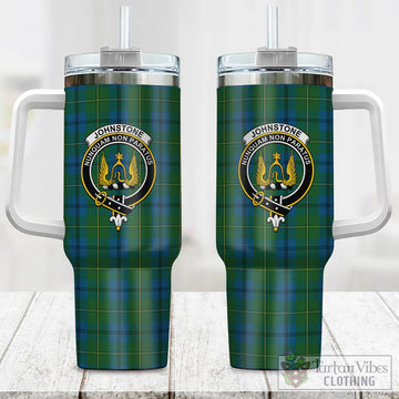 Johnstone Tartan and Family Crest Tumbler with Handle