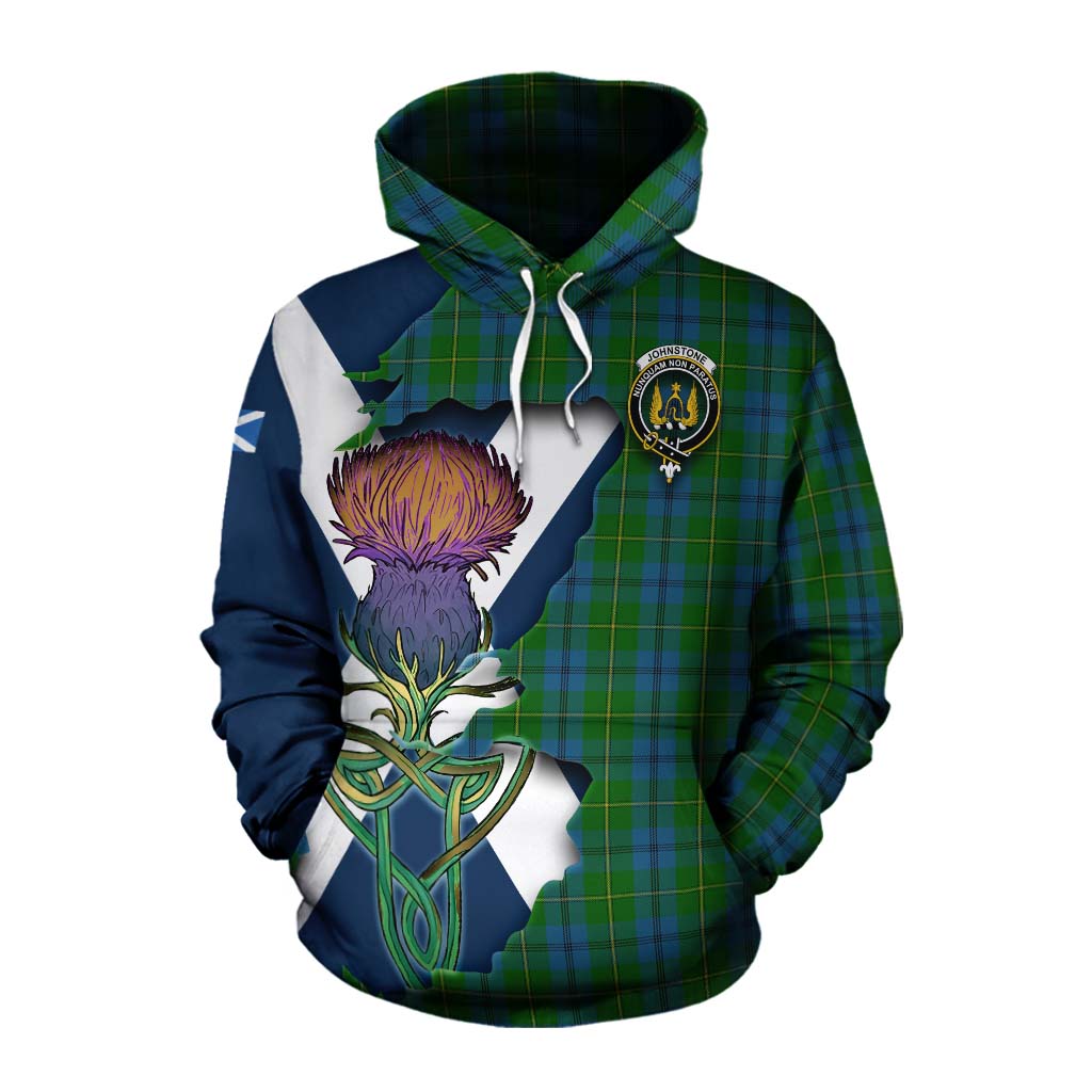 Tartan Vibes Clothing Johnstone (Johnston) Tartan Family Crest Cotton Hoodie Scottish Thistle Celtic Inspired