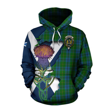 Tartan Vibes Clothing Johnstone (Johnston) Tartan Family Crest Cotton Hoodie Scottish Thistle Celtic Inspired