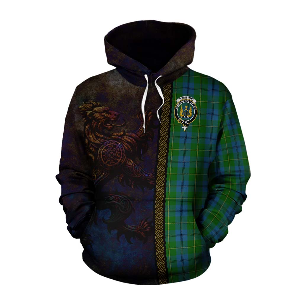 Tartan Vibes Clothing Johnstone (Johnston) Tartan Family Crest Cotton Hoodie Alba Gu Brath Be Brave Lion Ancient Style