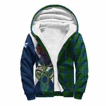 Tartan Vibes Clothing Johnstone (Johnston) Tartan Family Crest Sherpa Hoodie Scottish Thistle Celtic Inspired