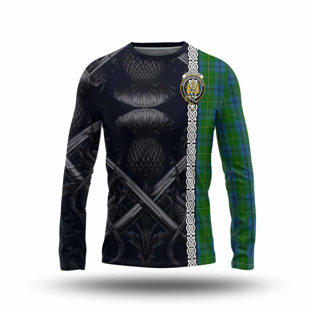 Tartan Vibes Clothing Johnstone (Johnston) Tartan Long Sleeve T-Shirt with Family Crest Cross Sword Thistle Celtic Vibes