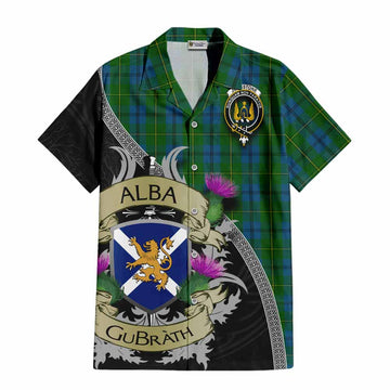 Tartan Vibes Clothing Johnstone (Johnston) Tartan Family Crest Short Sleeve Button Shirt Lion Rampant Royal Thistle Shield Celtic Inspired