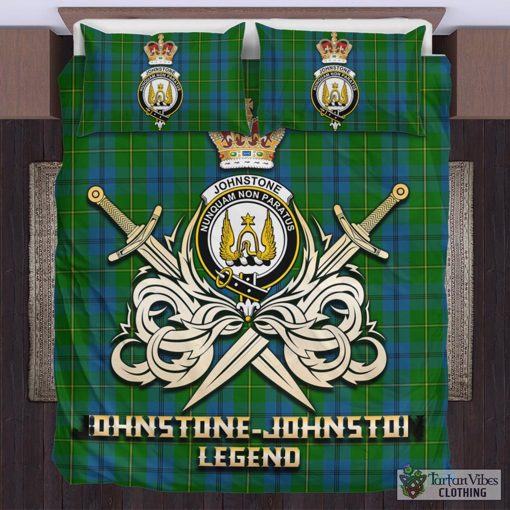 Tartan Vibes Clothing Johnstone-Johnston Tartan Bedding Set with Clan Crest and the Golden Sword of Courageous Legacy