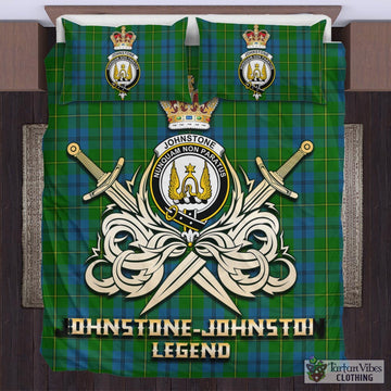 Johnstone-Johnston Tartan Bedding Set with Clan Crest and the Golden Sword of Courageous Legacy
