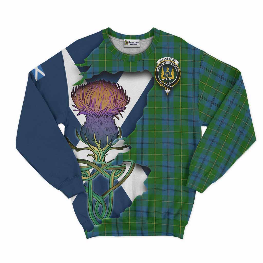 Tartan Vibes Clothing Johnstone (Johnston) Tartan Family Crest Sweatshirt Scottish Thistle Celtic Inspired