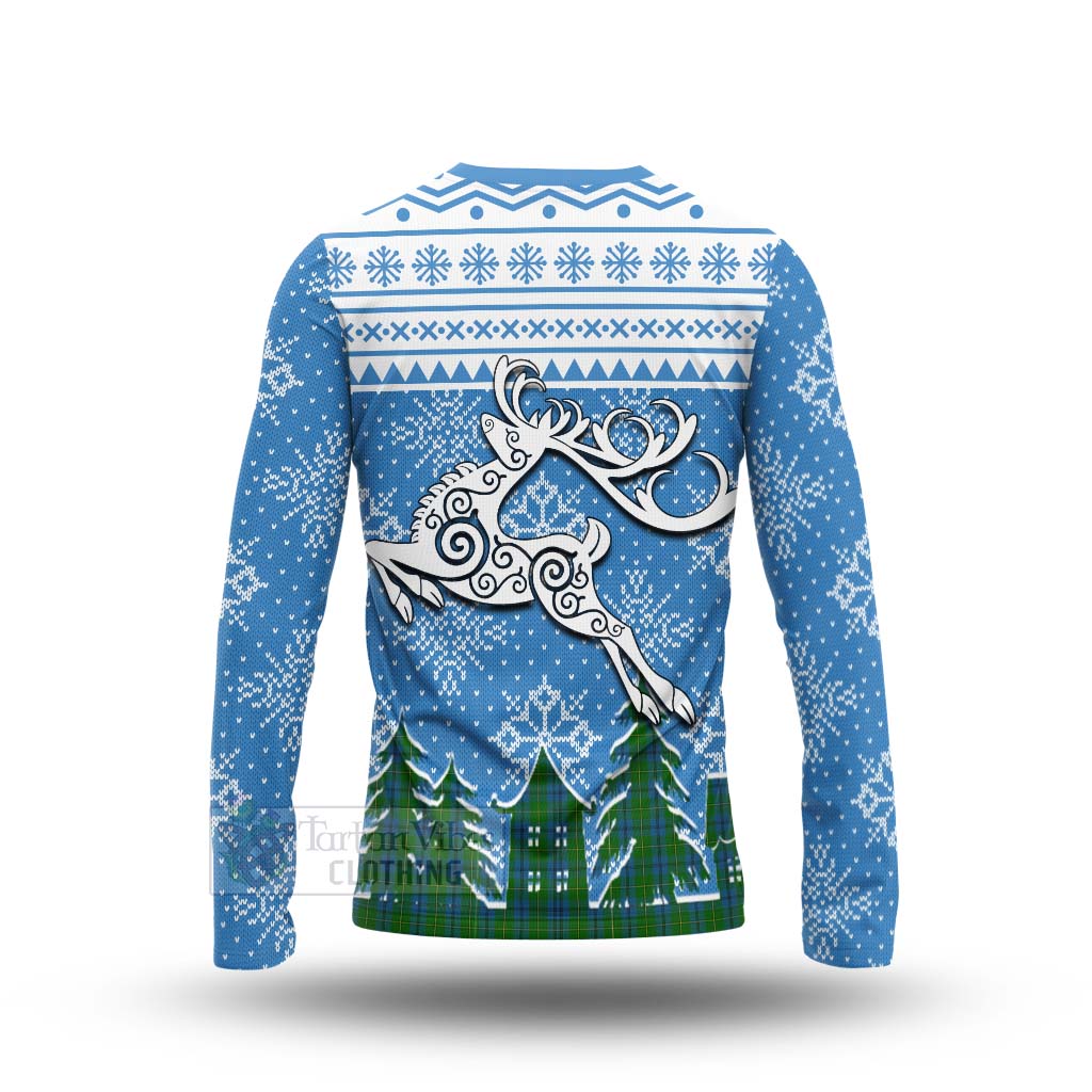 Tartan Vibes Clothing Johnstone (Johnston) Clan Christmas Long Sleeve T-Shirt Celtic Reindeer Style