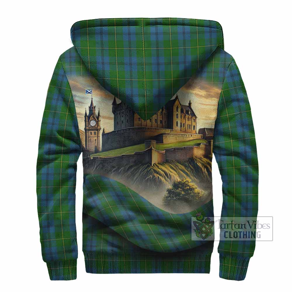 Tartan Vibes Clothing Johnstone (Johnston) Tartan Family Crest Sherpa Hoodie with Scottish Ancient Castle Style