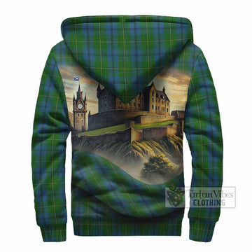 Tartan Vibes Clothing Johnstone (Johnston) Tartan Family Crest Sherpa Hoodie with Scottish Ancient Castle Style