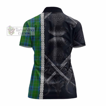 Tartan Vibes Clothing Johnstone (Johnston) Tartan Women's Polo Shirt with Family Crest Cross Sword Thistle Celtic Vibes