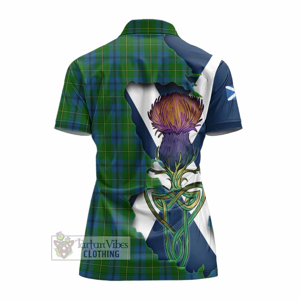 Tartan Vibes Clothing Johnstone (Johnston) Tartan Family Crest Women's Polo Shirt Scottish Thistle Celtic Inspired