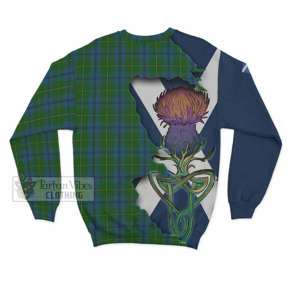Tartan Vibes Clothing Johnstone (Johnston) Tartan Family Crest Sweatshirt Scottish Thistle Celtic Inspired