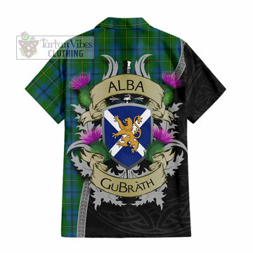 Tartan Vibes Clothing Johnstone (Johnston) Tartan Family Crest Short Sleeve Button Shirt Lion Rampant Royal Thistle Shield Celtic Inspired