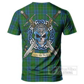 Tartan Vibes Clothing Johnstone (Johnston) Tartan T-Shirt with Family Crest Celtic Skull Style