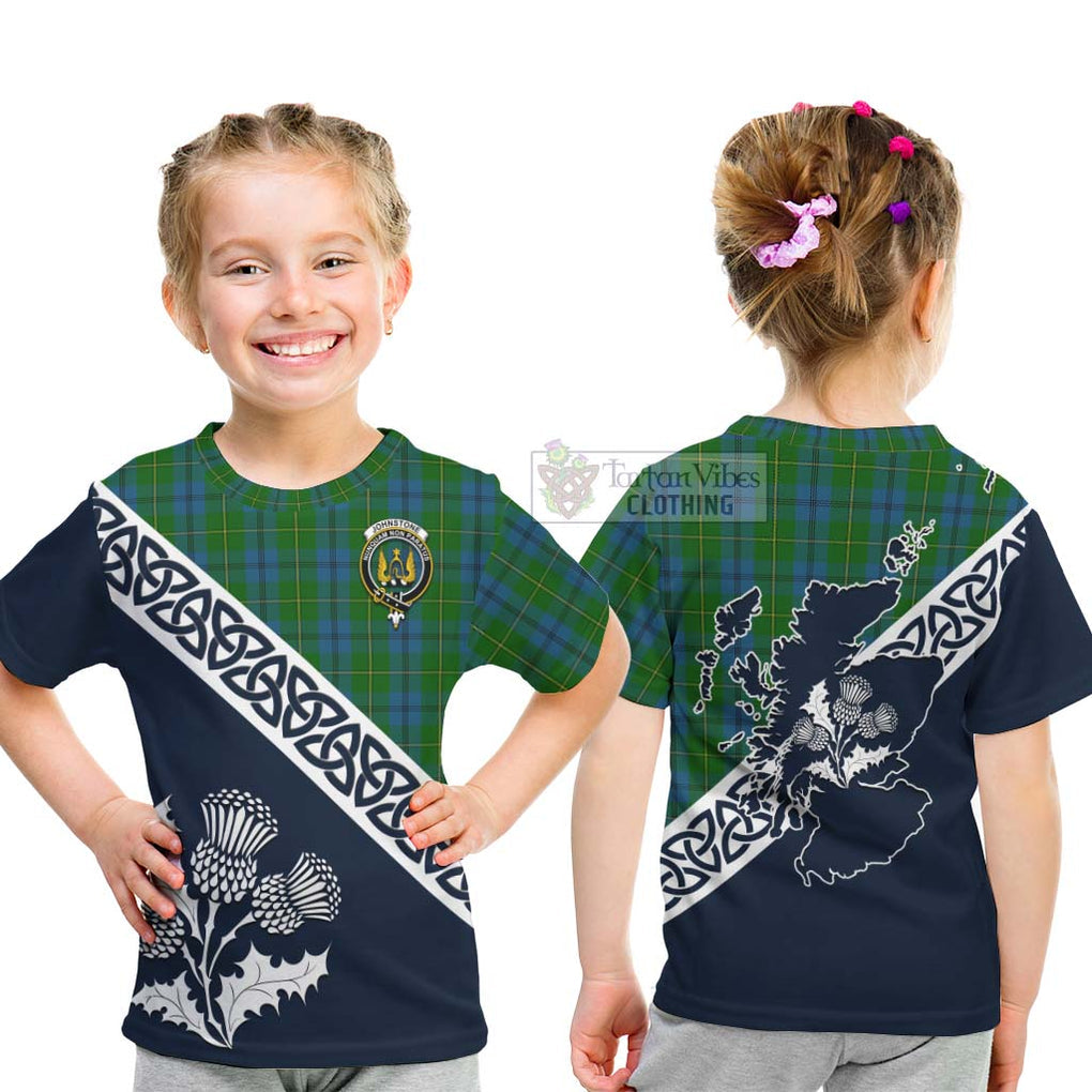 Tartan Vibes Clothing Johnstone (Johnston) Tartan Kid T-Shirt Featuring Thistle and Scotland Map