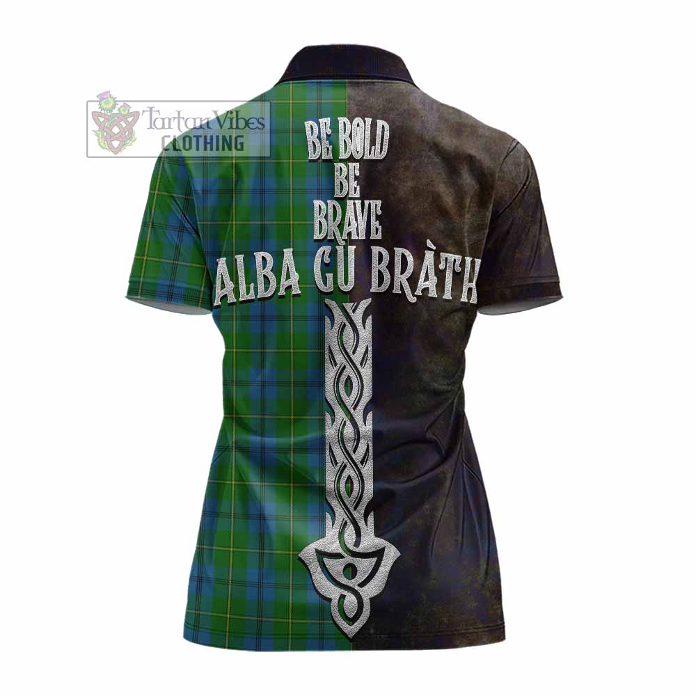 Tartan Vibes Clothing Johnstone (Johnston) Tartan Family Crest Women's Polo Shirt Alba Gu Brath Be Brave Lion Ancient Style