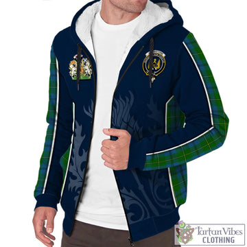 Johnstone (Johnston) Tartan Sherpa Hoodie with Family Crest and Scottish Thistle Vibes Sport Style