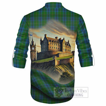 Johnstone (Johnston) Tartan Family Crest Ghillie Kilt Shirt with Scottish Ancient Castle Style