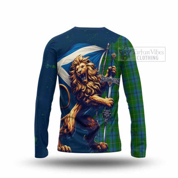Tartan Vibes Clothing Johnstone (Johnston) Tartan Family Crest Long Sleeve T-Shirt with Scottish Majestic Lion