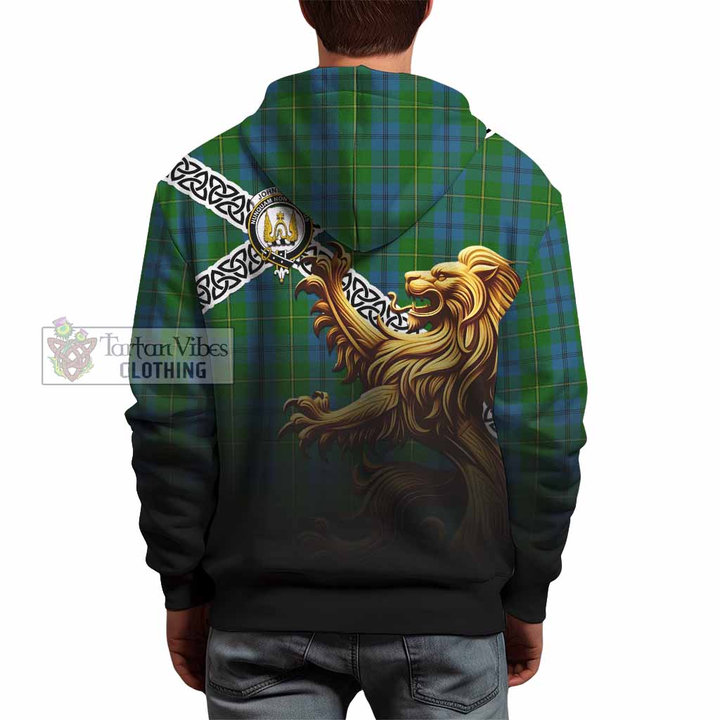 Tartan Vibes Clothing Johnstone (Johnston) Crest Tartan Hoodie with Golden Lion Emblem Celtic Style
