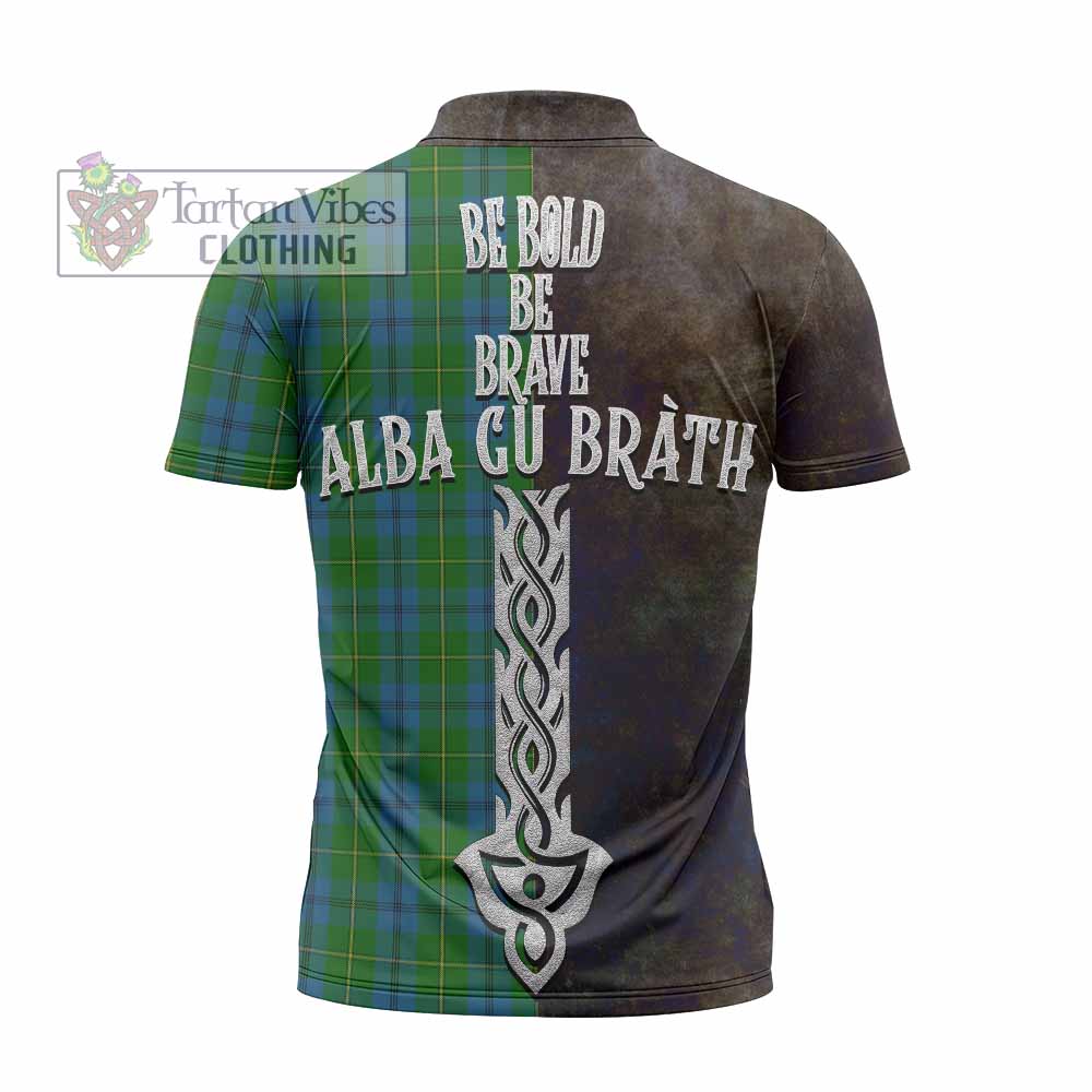 Tartan Vibes Clothing Johnstone (Johnston) Tartan Family Crest Zipper Polo Shirt Alba Gu Brath Be Brave Lion Ancient Style