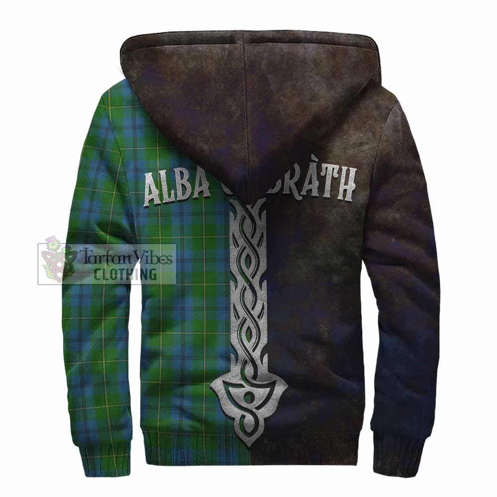 Tartan Vibes Clothing Johnstone (Johnston) Tartan Family Crest Sherpa Hoodie Alba Gu Brath Be Brave Lion Ancient Style