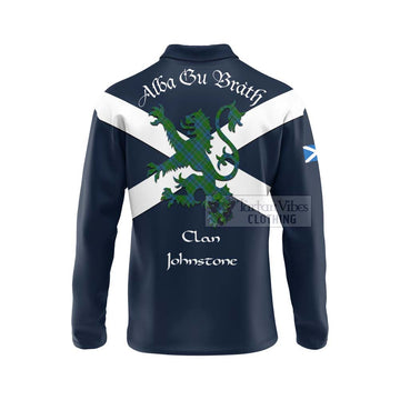 Johnstone (Johnston) Tartan Lion Rampant Long Sleeve Polo Shirt Proudly Display Your Heritage with Alba Gu Brath and Clan Name