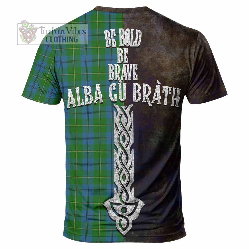 Tartan Vibes Clothing Johnstone (Johnston) Tartan Family Crest T-Shirt Alba Gu Brath Be Brave Lion Ancient Style