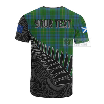 Johnstone (Johnston) Crest Tartan Cotton T-shirt with New Zealand Silver Fern Half Style