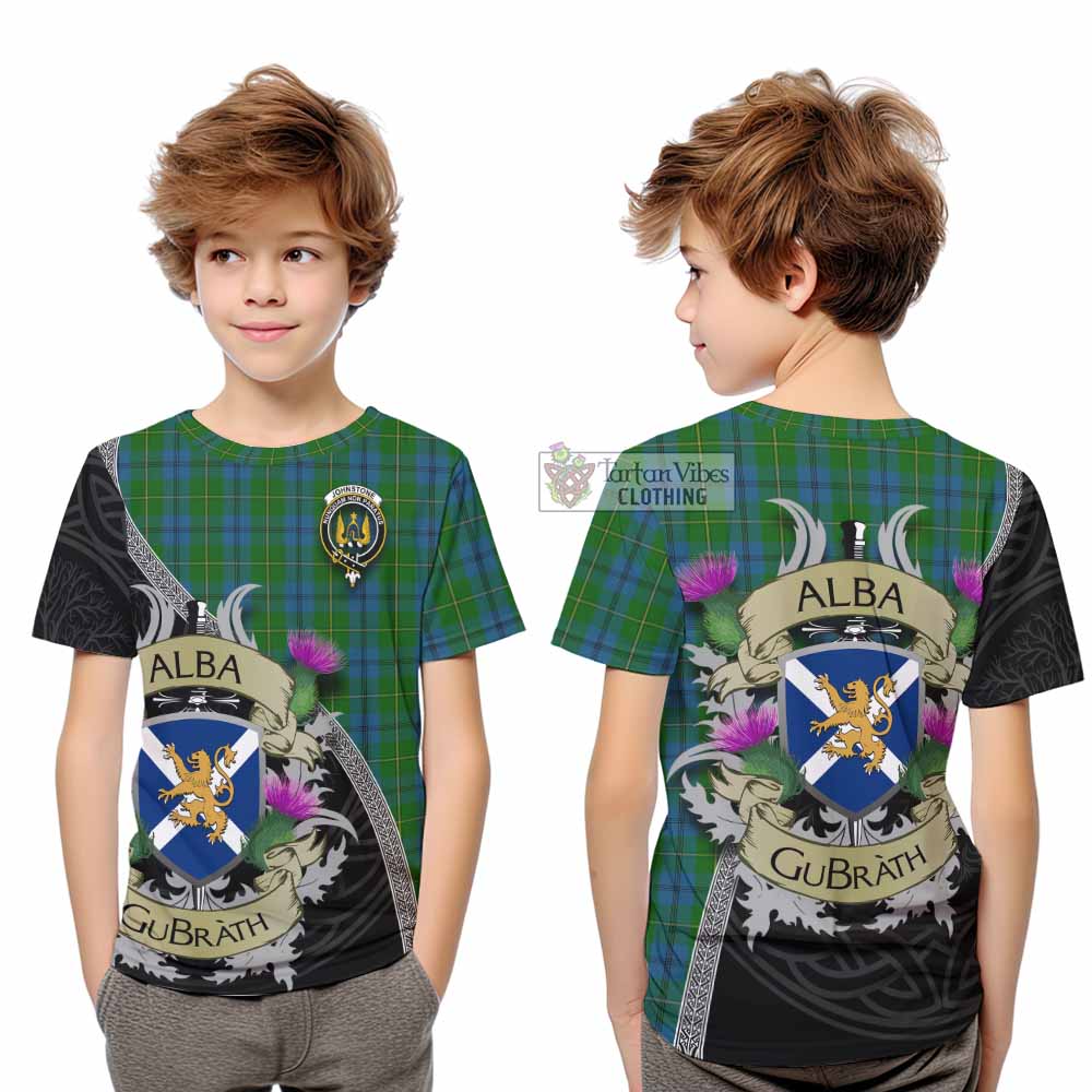 Tartan Vibes Clothing Johnstone (Johnston) Tartan Family Crest Kid T-Shirt Lion Rampant Royal Thistle Shield Celtic Inspired