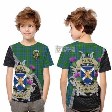 Tartan Vibes Clothing Johnstone (Johnston) Tartan Family Crest Kid T-Shirt Lion Rampant Royal Thistle Shield Celtic Inspired