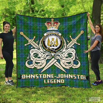 Johnstone (Johnston) Tartan Quilt with Clan Crest and the Golden Sword of Courageous Legacy
