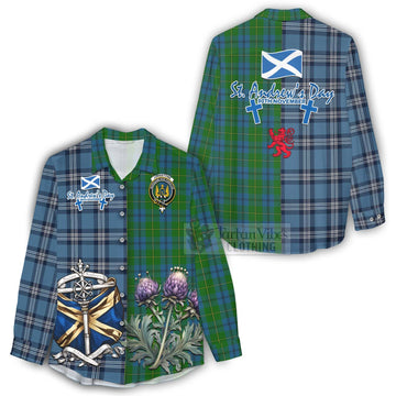 Tartan Vibes Clothing Johnstone (Johnston) Tartan Women's Casual Shirt Happy St. Andrew's Day Half Tartan Style