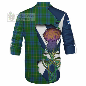 Johnstone (Johnston) Tartan Family Crest Ghillie Kilt Shirt Scottish Thistle Celtic Inspired