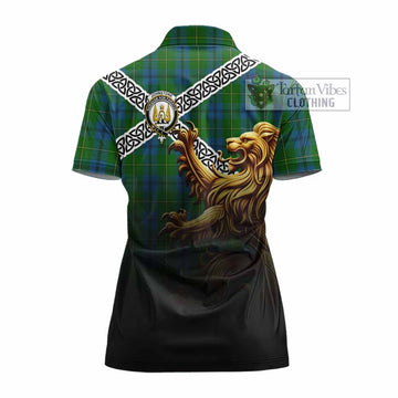 Tartan Vibes Clothing Johnstone (Johnston) Crest Tartan Women's Polo Shirt with Golden Lion Emblem Celtic Style