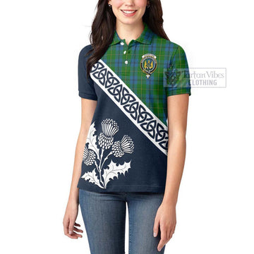 Tartan Vibes Clothing Johnstone (Johnston) Tartan Women's Polo Shirt Featuring Thistle and Scotland Map