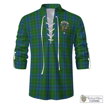 Johnstone Tartan Men's Scottish Traditional Jacobite Ghillie Kilt Shirt with Family Crest