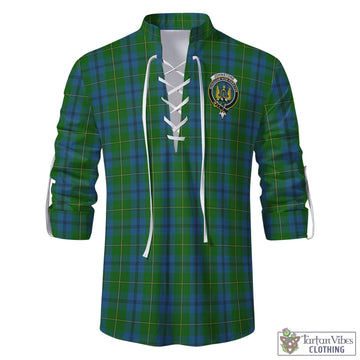 Tartan Vibes Clothing Johnstone-Johnston Tartan Men's Scottish Traditional Jacobite Ghillie Kilt Shirt with Family Crest