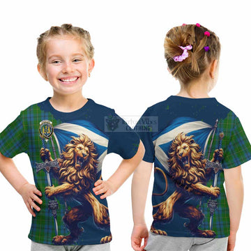 Tartan Vibes Clothing Johnstone (Johnston) Tartan Family Crest Kid T-Shirt with Scottish Majestic Lion