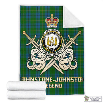 Tartan Vibes Clothing Johnstone-Johnston Tartan Blanket with Clan Crest and the Golden Sword of Courageous Legacy