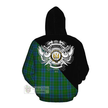 Tartan Vibes Clothing Johnstone (Johnston) Tartan Cotton Hoodie with Family Crest and Military Logo Style