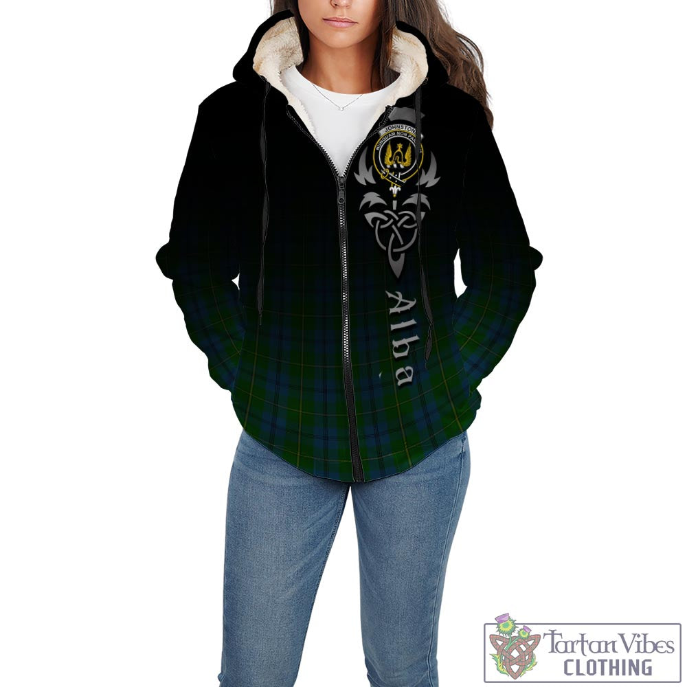 Tartan Vibes Clothing Johnstone-Johnston Tartan Sherpa Hoodie Featuring Alba Gu Brath Family Crest Celtic Inspired