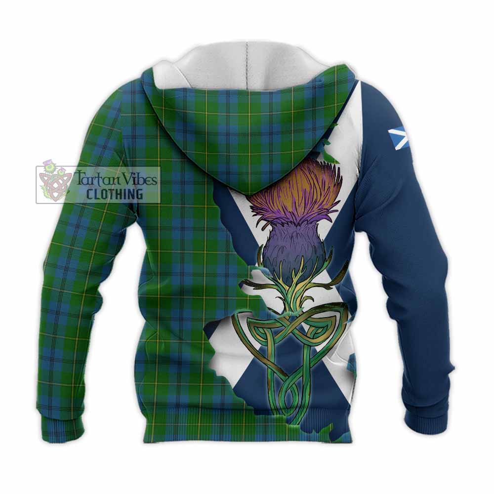 Tartan Vibes Clothing Johnstone (Johnston) Tartan Family Crest Knitted Hoodie Scottish Thistle Celtic Inspired