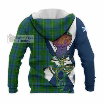 Tartan Vibes Clothing Johnstone (Johnston) Tartan Family Crest Knitted Hoodie Scottish Thistle Celtic Inspired