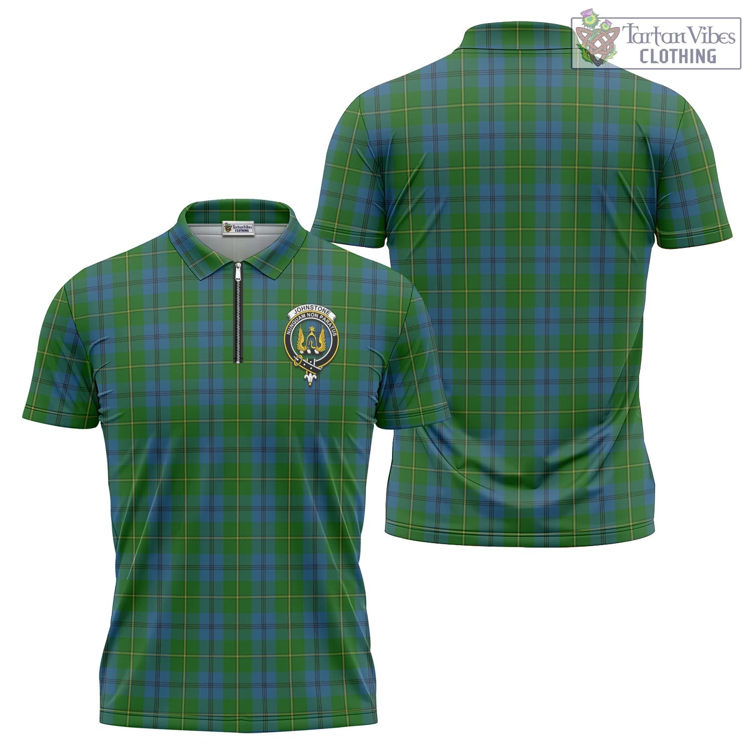 Tartan Vibes Clothing Johnstone-Johnston Tartan Zipper Polo Shirt with Family Crest