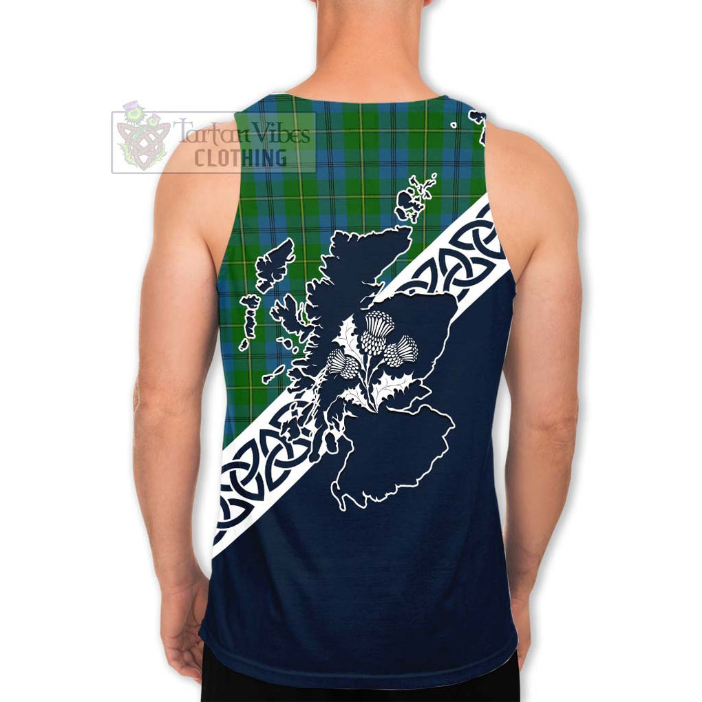 Tartan Vibes Clothing Johnstone (Johnston) Tartan Men's Tank Top Featuring Thistle and Scotland Map