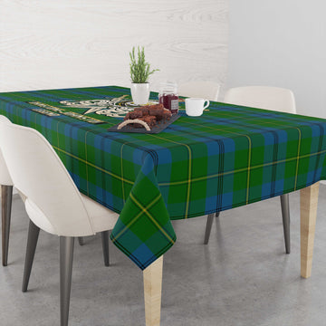 Johnstone-Johnston Tartan Tablecloth with Clan Crest and the Golden Sword of Courageous Legacy