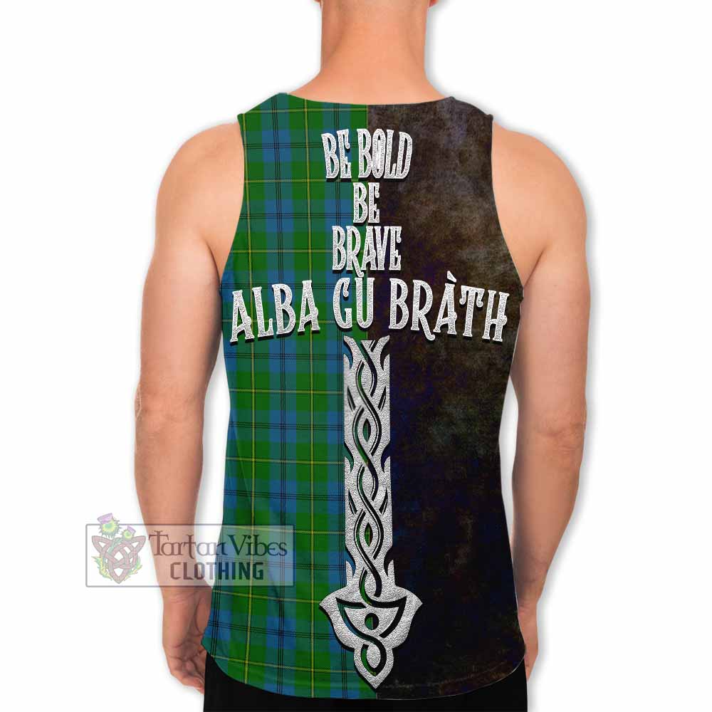 Tartan Vibes Clothing Johnstone (Johnston) Tartan Family Crest Men's Tank Top Alba Gu Brath Be Brave Lion Ancient Style
