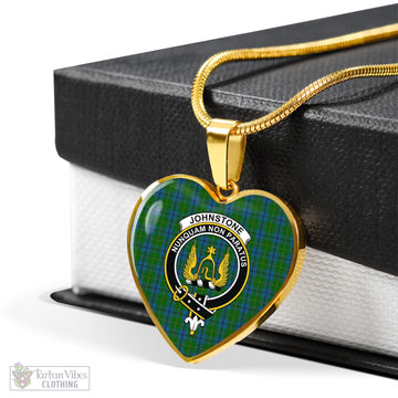 Johnstone Tartan Heart Necklace with Family Crest